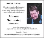 Traueranzeige Johann Sellmaier