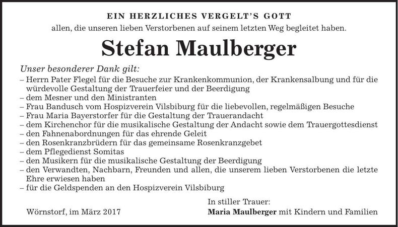 Traueranzeige Stefan Maulberger