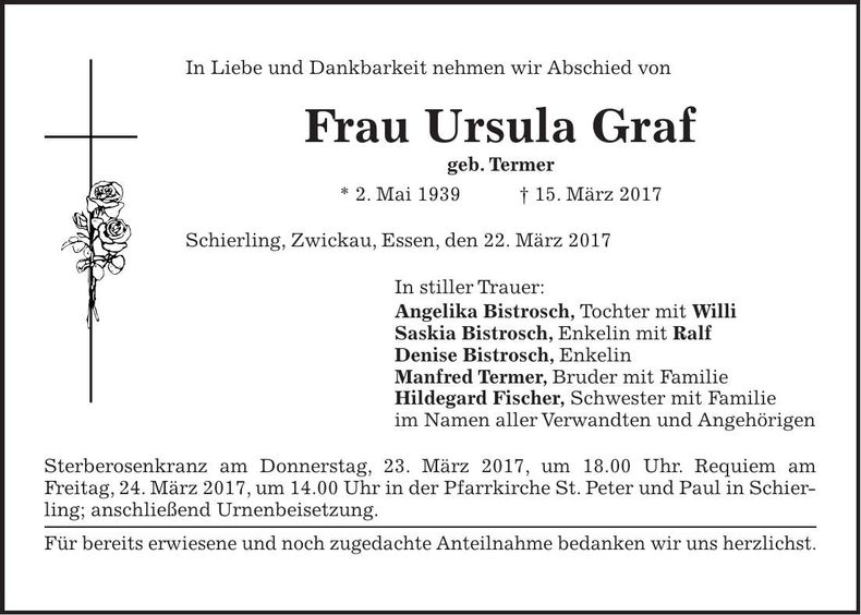 Traueranzeige Ursula Graf