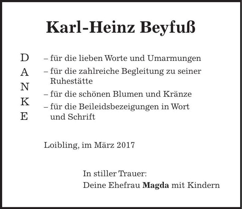 Traueranzeige Karl-Heinz Beyfuß