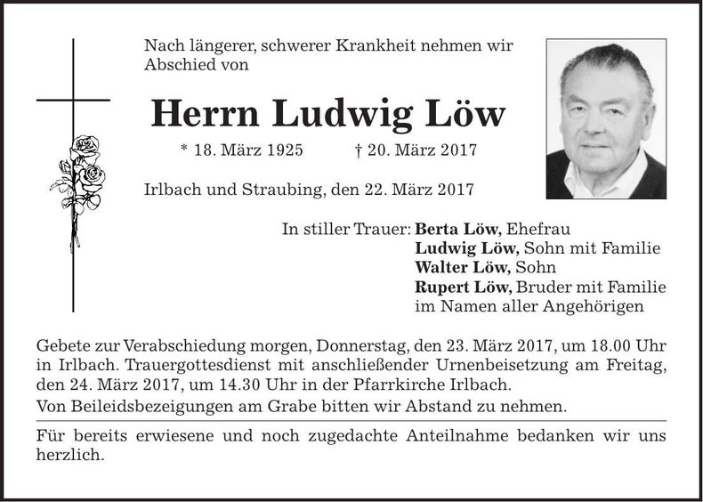 Traueranzeige Ludwig Löw