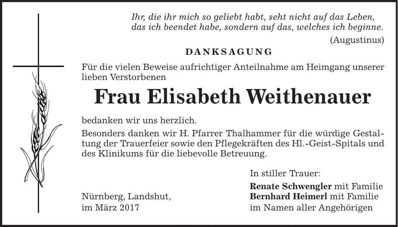Traueranzeige Elisabeth Weithenauer