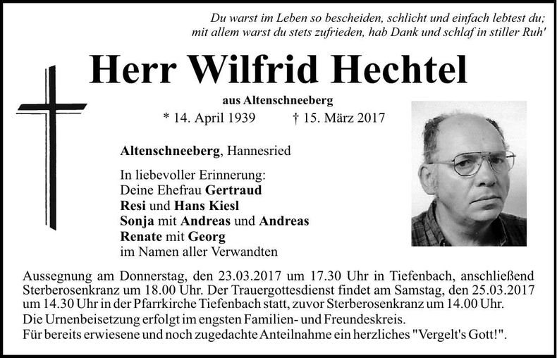 Traueranzeige Wilfrid Hechtel