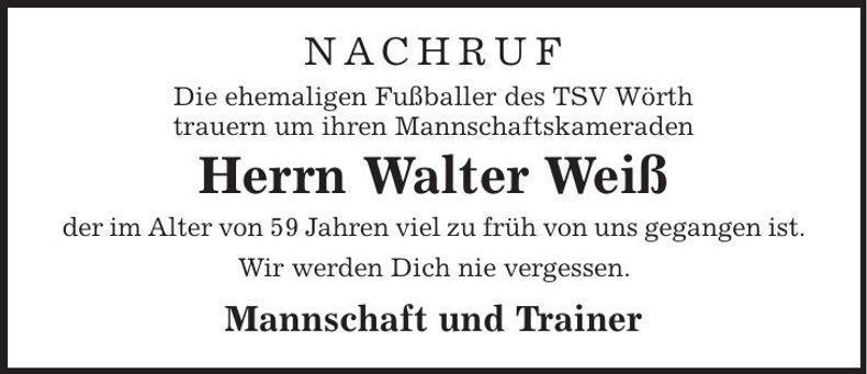 Traueranzeige Walter Weiß