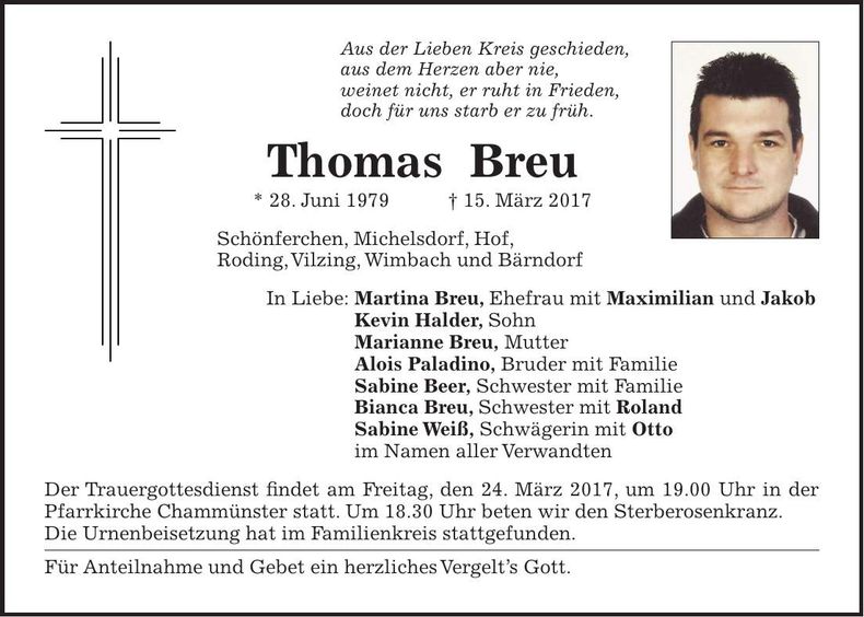 Traueranzeige Thomas Breu