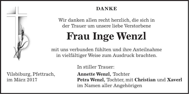 Traueranzeige Inge Wenzl