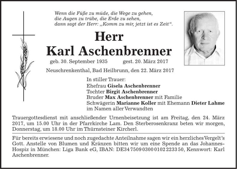 Traueranzeige Karl Aschenbrenner