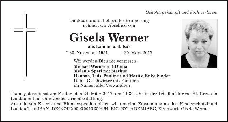 Traueranzeige Gisela Werner
