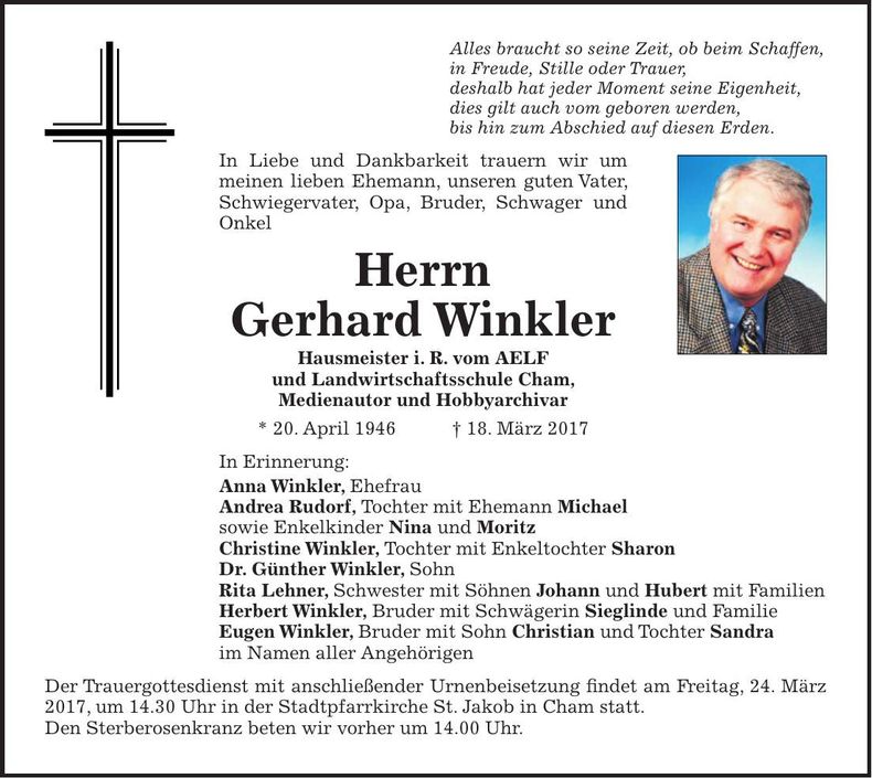 Traueranzeige Gerhard Winkler