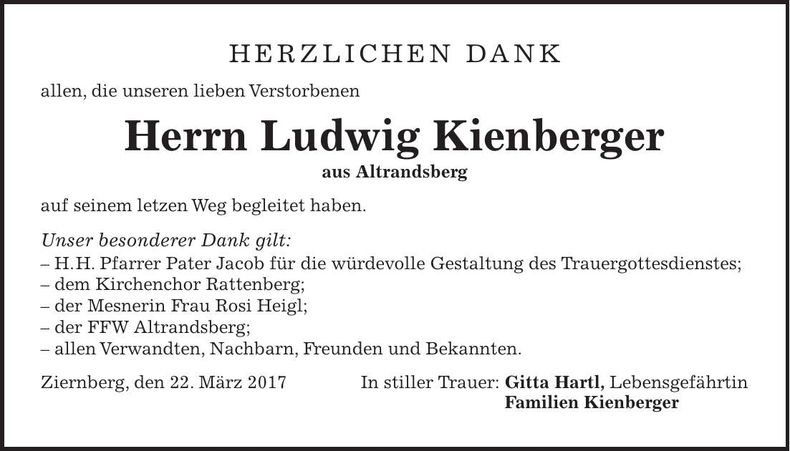 Traueranzeige Ludwig Kienberger