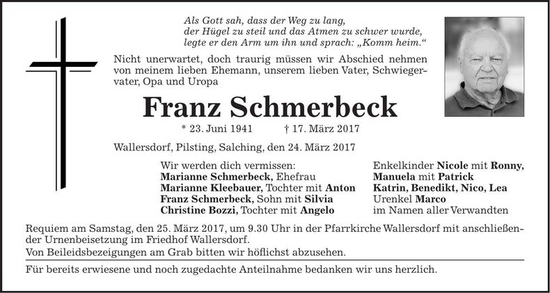 Traueranzeige Franz Schmerbeck