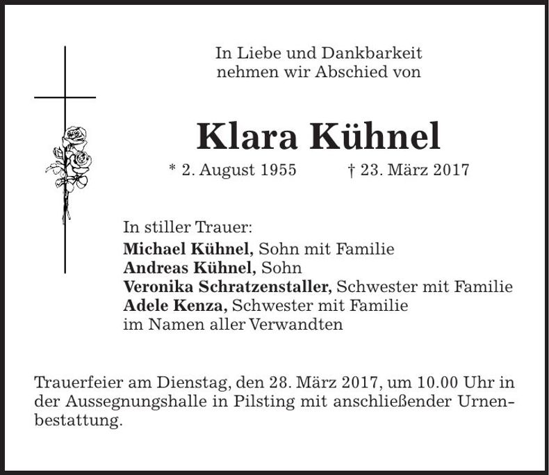 Traueranzeige Klara Kühnel