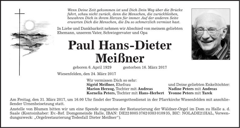 Traueranzeige Paul Hans-Dieter Meißner