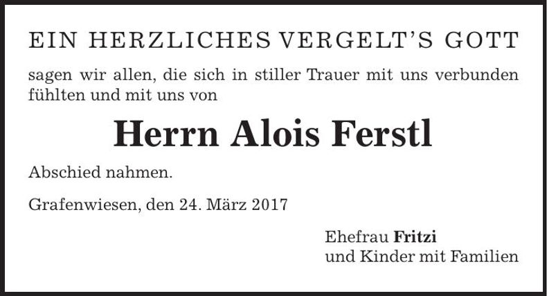 Traueranzeige Alois Ferstl