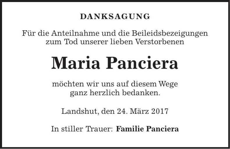 Traueranzeige Maria Pansiera