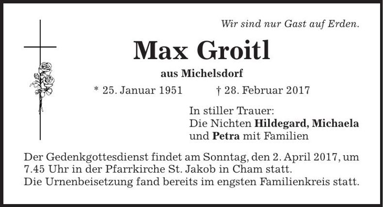 Traueranzeige Max Groitl