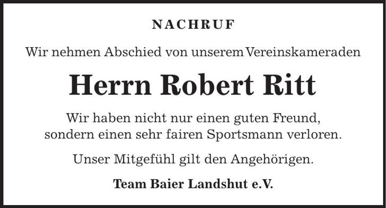 Traueranzeige Robert Ritt