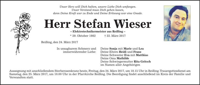 Traueranzeige Stefan Wieser