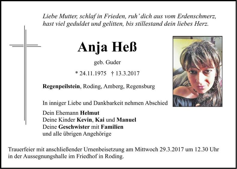 Traueranzeige Anja Heß