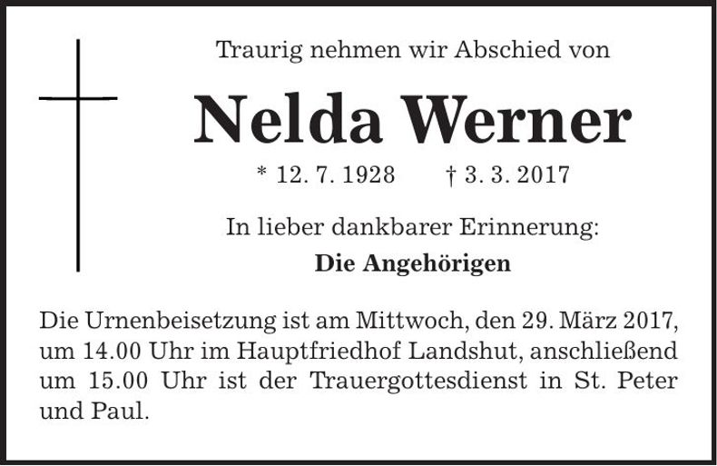 Traueranzeige Nelda Werner