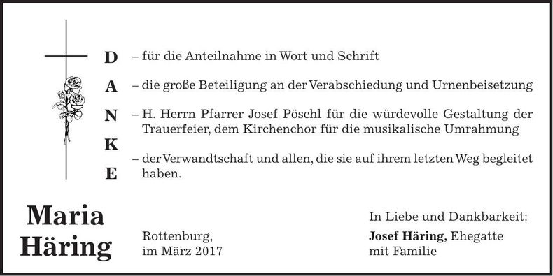 Traueranzeige Maria Häring