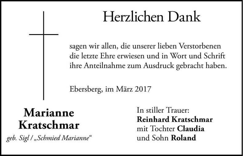 Traueranzeige Marianne Kratschmar
