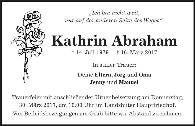 Traueranzeige Kathrin Abraham