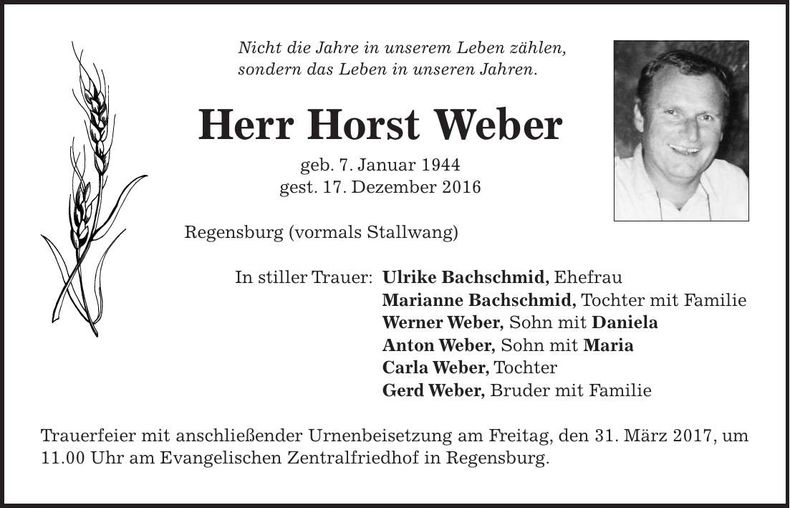 Traueranzeige Horst Weber