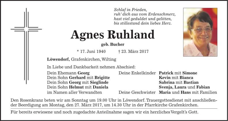 Traueranzeige Agnes Ruhland