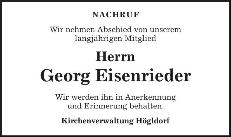 Traueranzeige Georg Eisenrieder