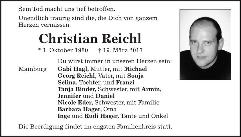 Traueranzeige Christian Reichl