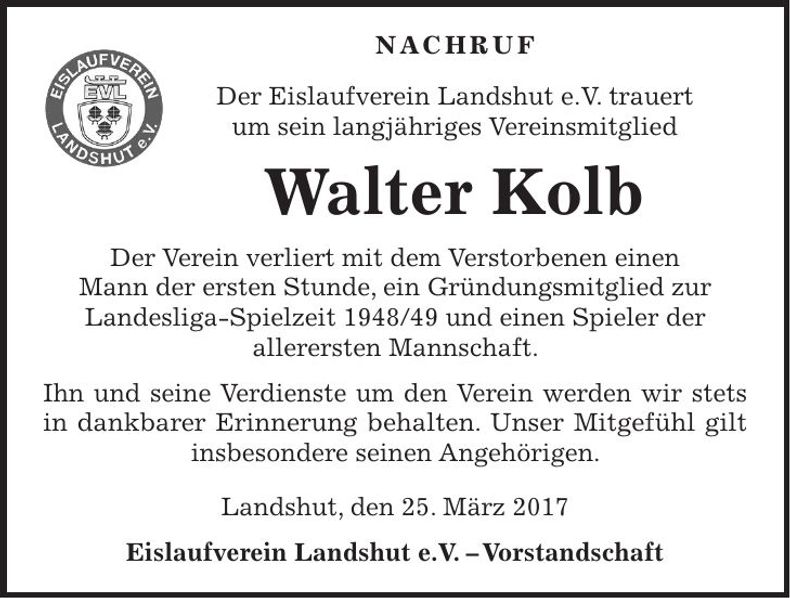 Traueranzeige Walter Kolb