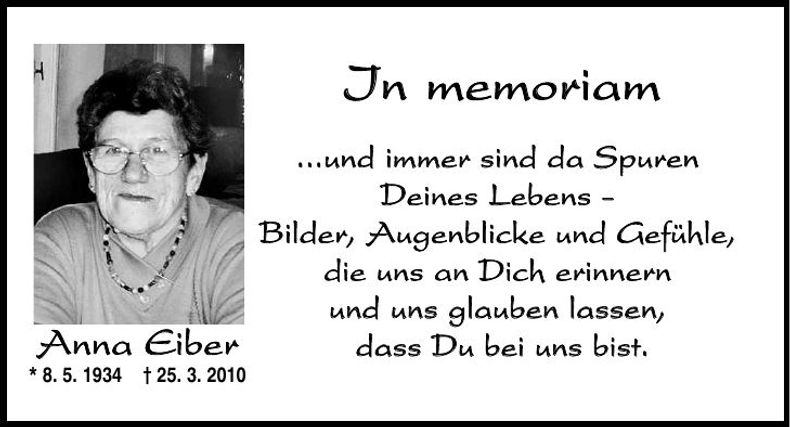 Traueranzeige Anna Eiber