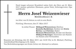 Traueranzeige Josef Weizenwieser