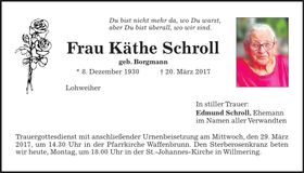 Traueranzeige Käthe Schroll