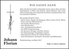Traueranzeige Johann Florian