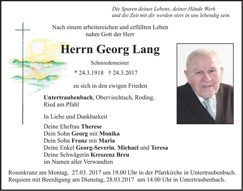 Traueranzeige Georg Lang