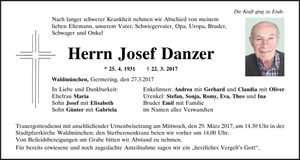 Traueranzeige Josef Danzer
