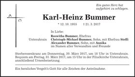 Traueranzeige Karl-Heinz Bummer