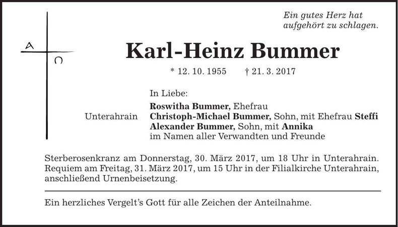 Traueranzeige Karl-Heinz Bummer
