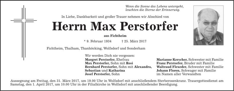Traueranzeige Max Perstorfer