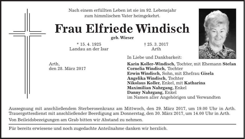 Traueranzeige Elfriede Windisch