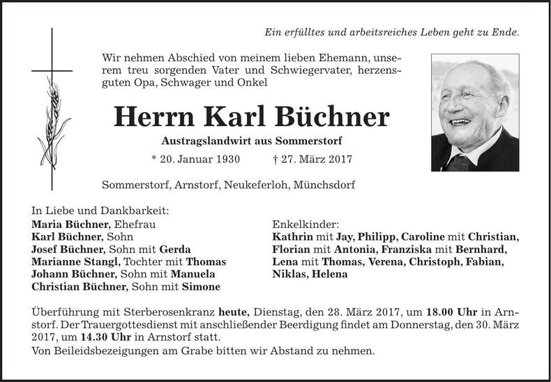 Traueranzeige Karl Büchner