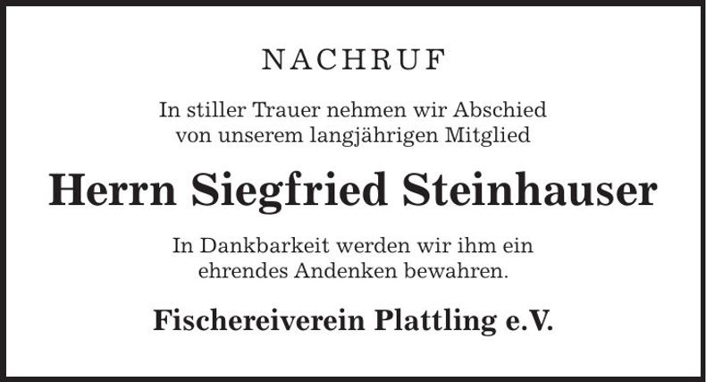 Traueranzeige Siegfried Steinhauser