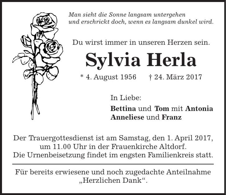 Traueranzeige Sylvia Herla