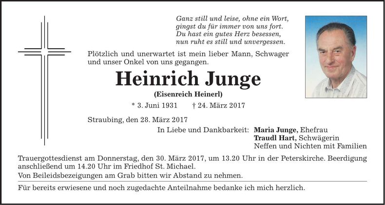 Traueranzeige Heinrich Junge