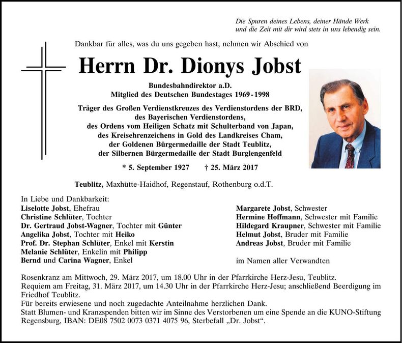 Traueranzeige Dr. Dionys Jobst