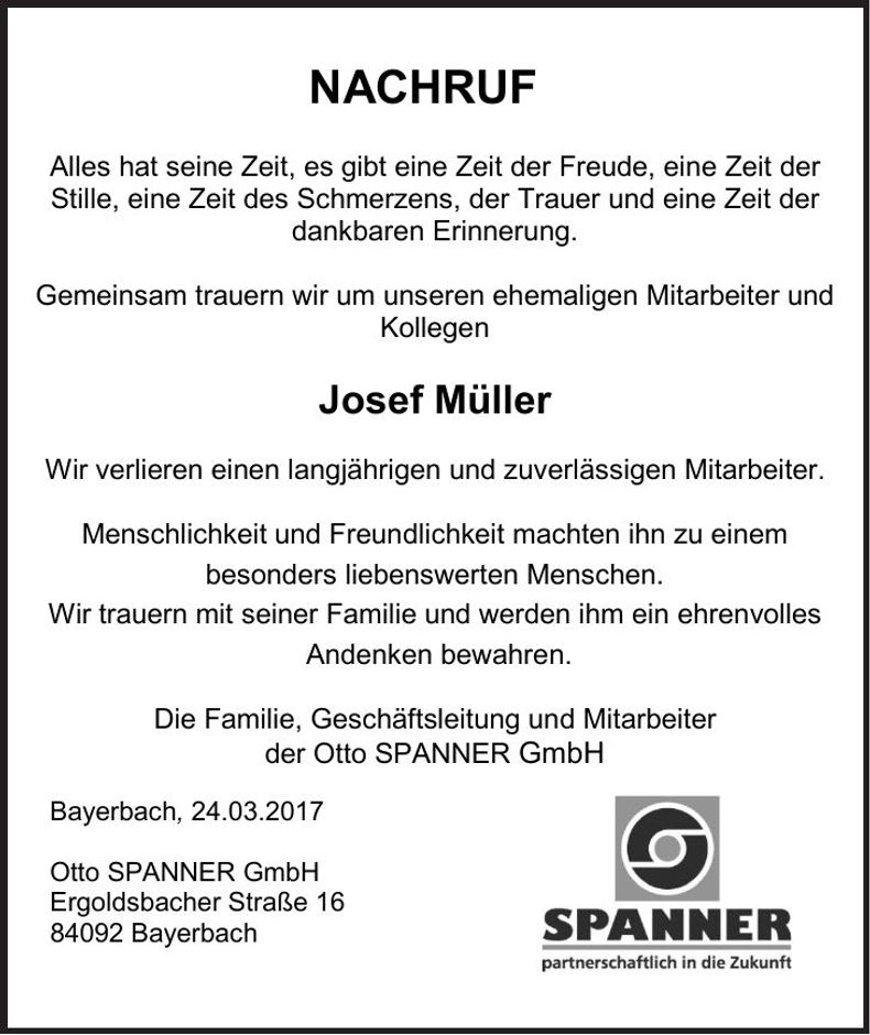 Traueranzeige Josef Müller