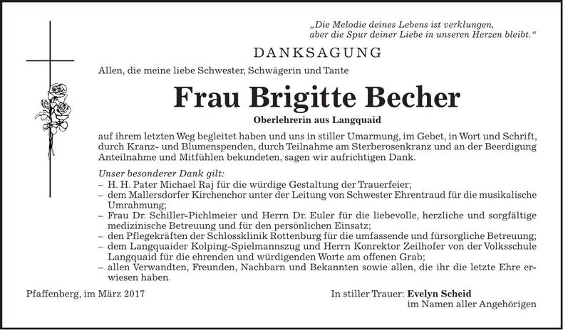 Traueranzeige Brigitte Becher