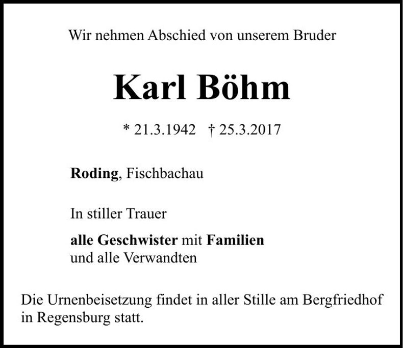 Traueranzeige Karl Böhm